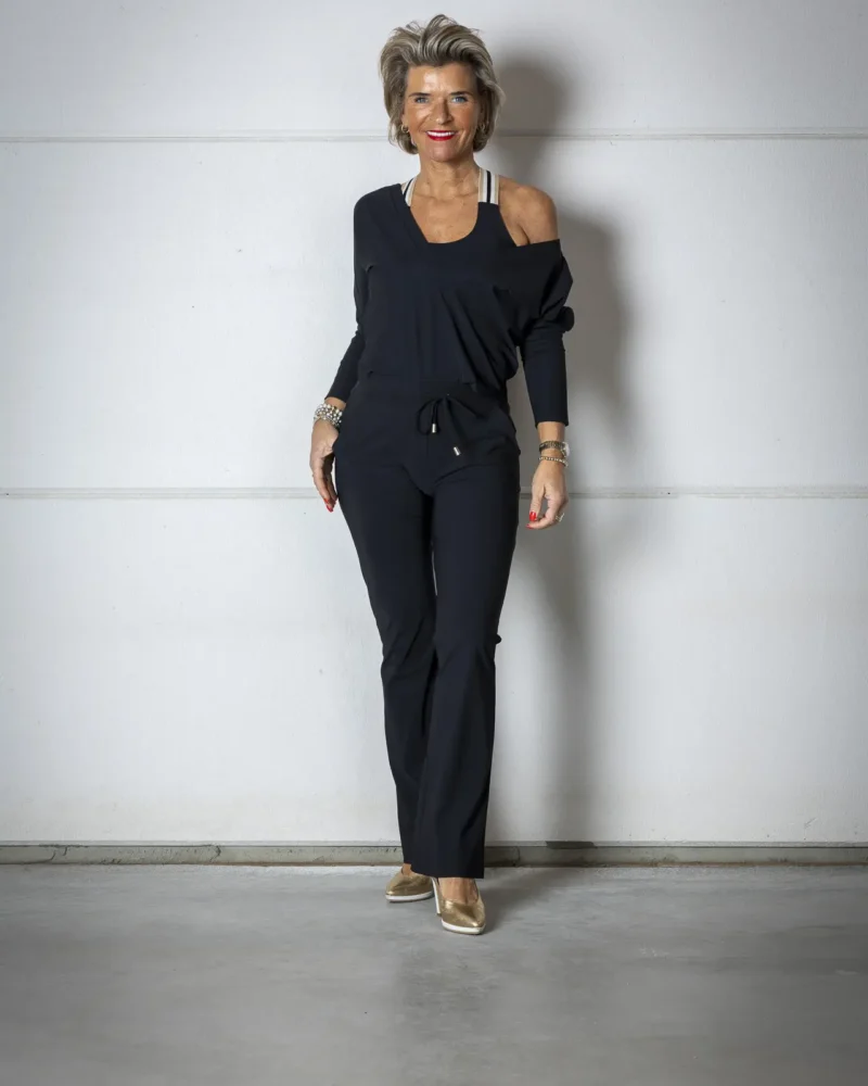 Flared travelstof broek Rome | Zwart - Afbeelding 2
