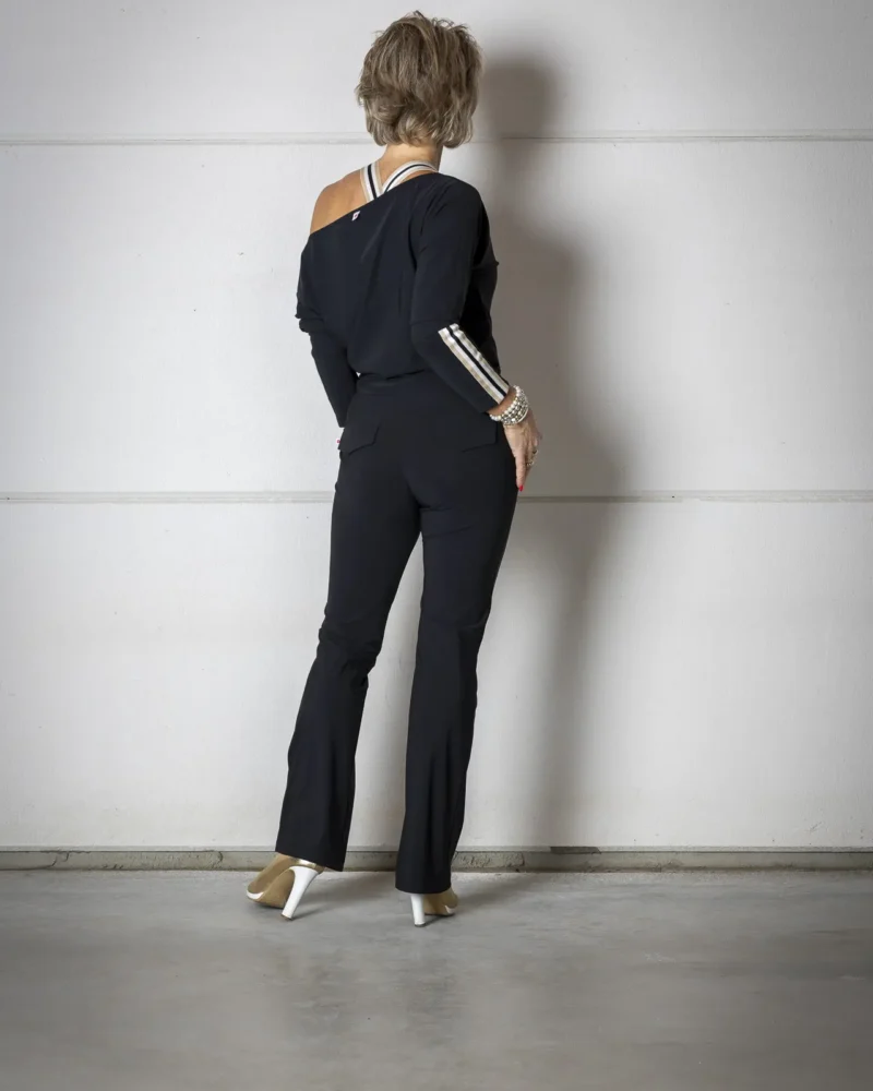 Flared travelstof broek Rome | Zwart - Afbeelding 3