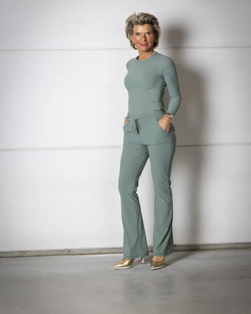 Flared travelstof broek Rome | Groenblauw - Afbeelding 2