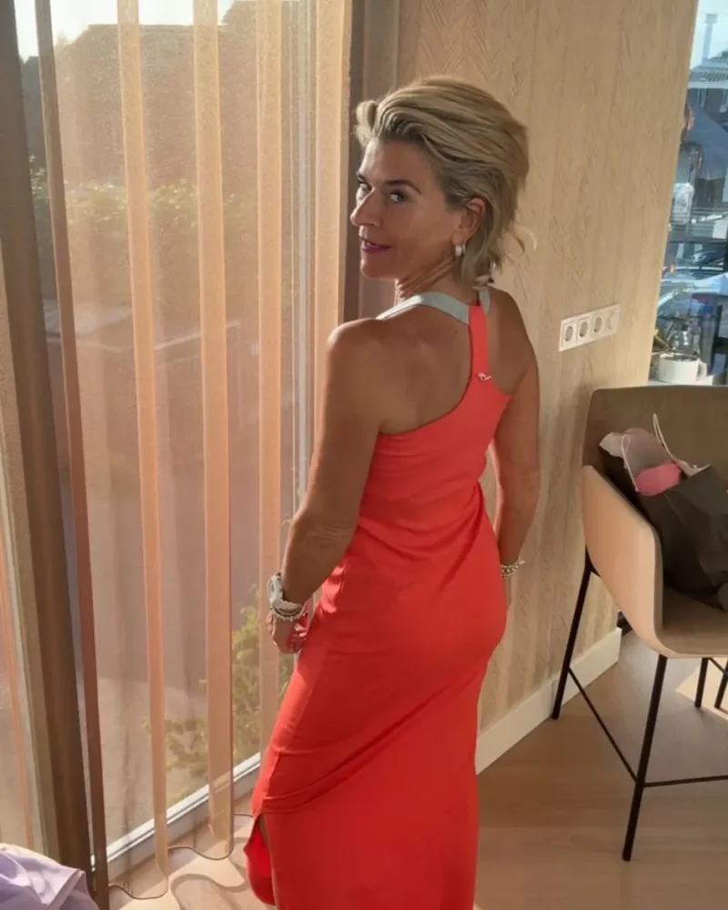 Maxi Jurk Capri | Oranje met grijs - Afbeelding 2