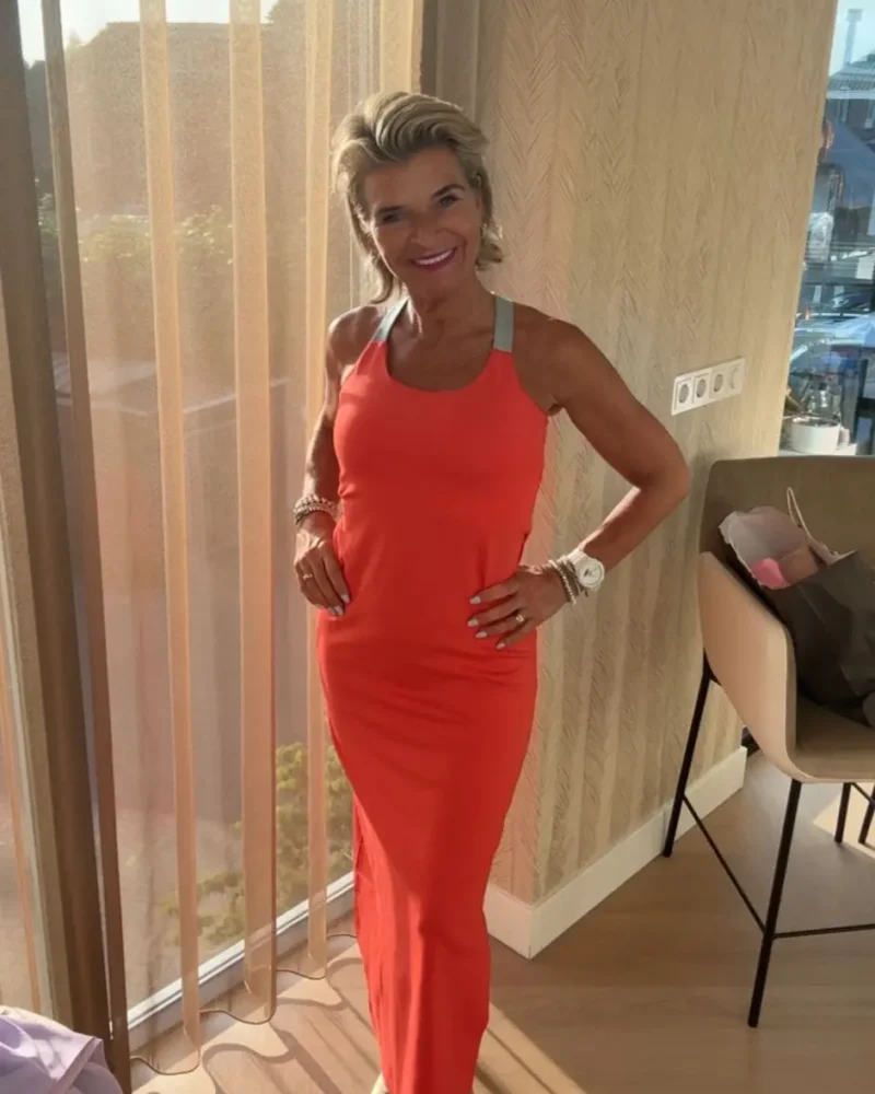 Maxi Jurk Capri | Oranje met grijs