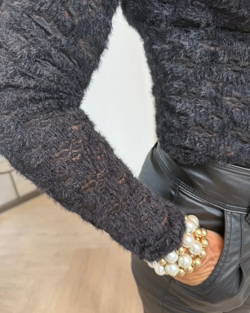 Shirt Fleur | Kant | Zwart - Afbeelding 3