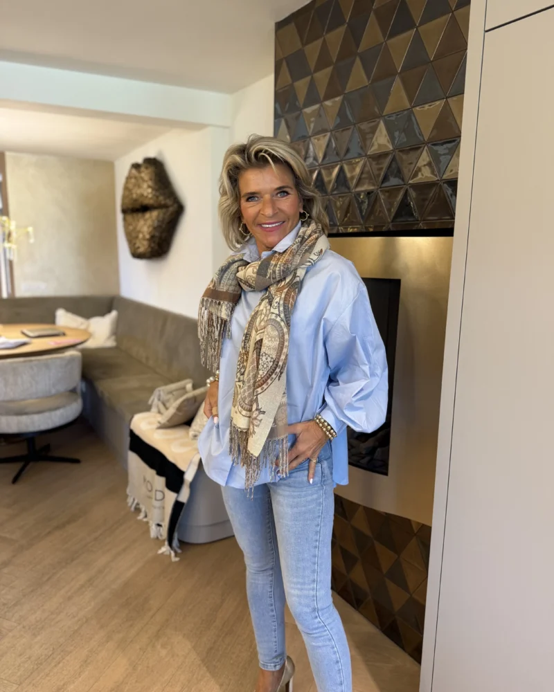Sjaal Beige/Blauw | Ornamenten