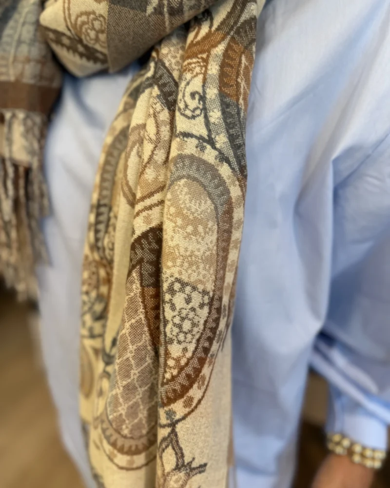 Sjaal Beige/Blauw | Ornamenten - Afbeelding 2
