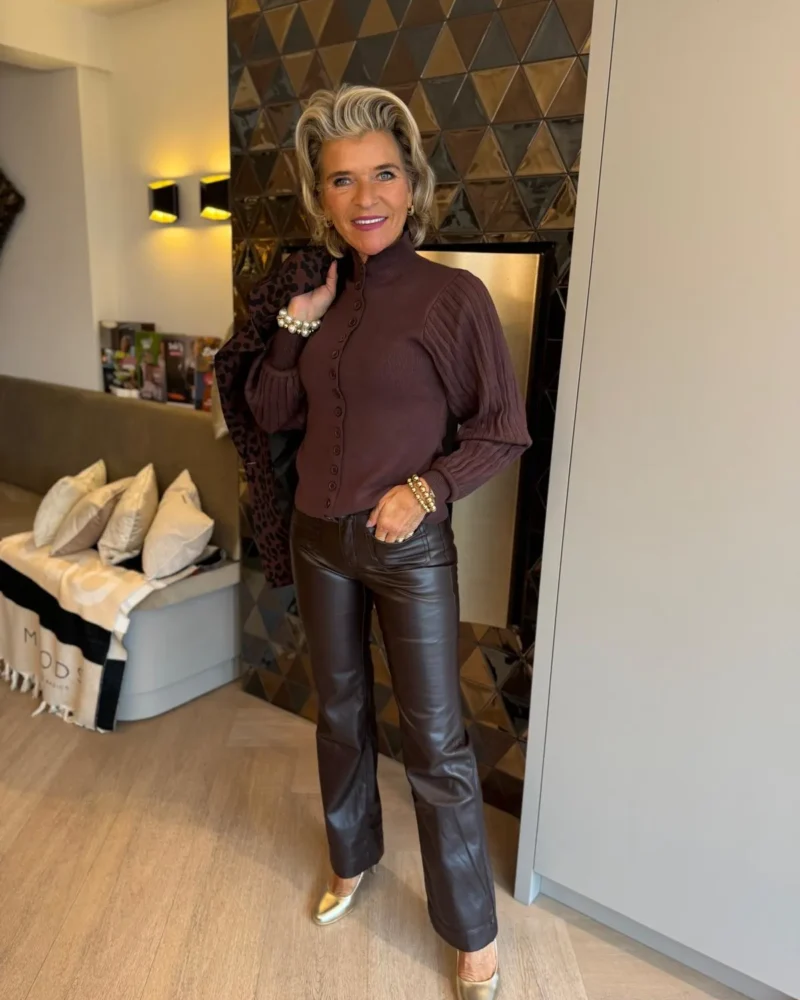 Straight Leg Leder Caro | Bruin